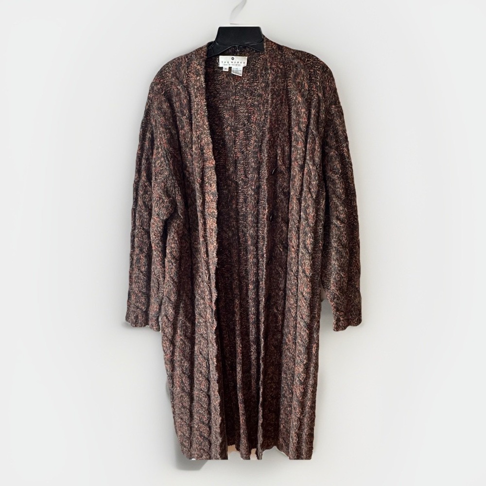 Vintage Saks Fifth Ave Wool Mohair Cable‎ Knit Long Cardigan Sweater M